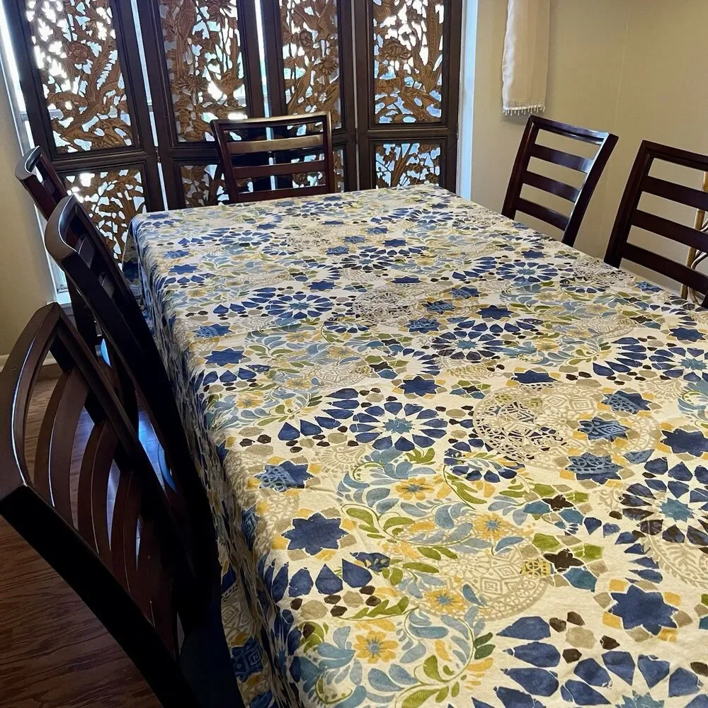 POTTERY BARN XL Rectangle Linen Floral Tropical Tablecloth 70
